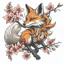 Nine-tailed fox and sakura tattoo design idea