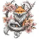 Nine-tailed fox and sakura tattoo design idea