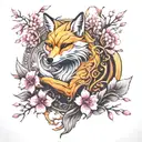Nine-tailed fox and sakura tattoo design idea