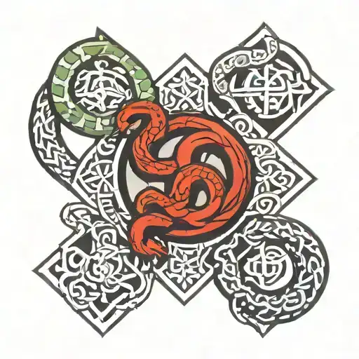 celtic cross and snake  tattoo design idea