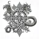 celtic cross and dragon tattoo design idea