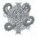 celtic cross and dragon tattoo design idea