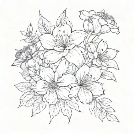 July, august and December birth flower bouquet tattoo design idea