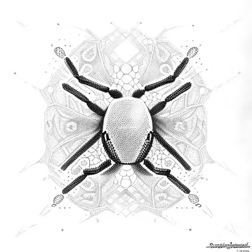Black widow spider with intricate dotwork patterns on its body tattoo design idea