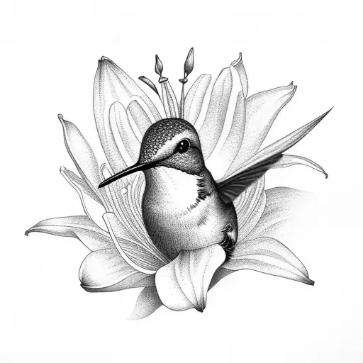 Hummingbird on the side of a lily tattoo design idea