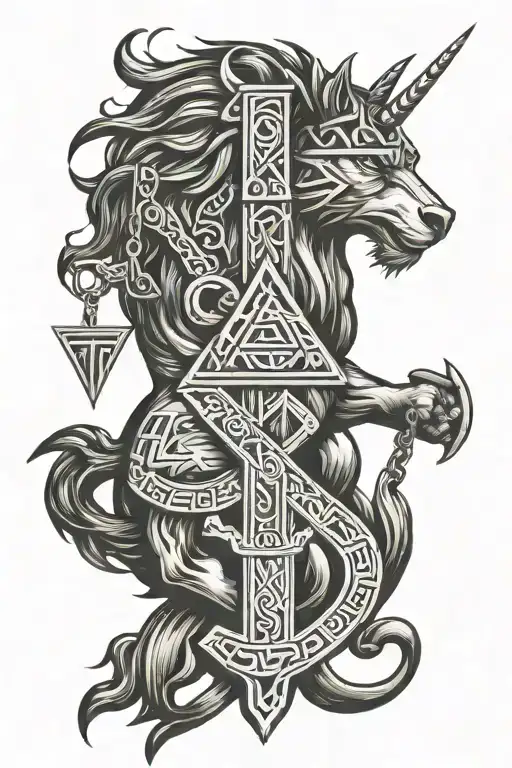 Teiwaz, Thor, Hammer, Sleipnir, Valknut tattoo design idea