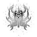 A motorcycle engine with tribal-inspired Viking patterns in black-grey style tattoo design idea