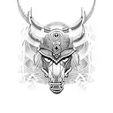 A motorcycle engine with tribal-inspired Viking patterns in black-grey style tattoo design idea
