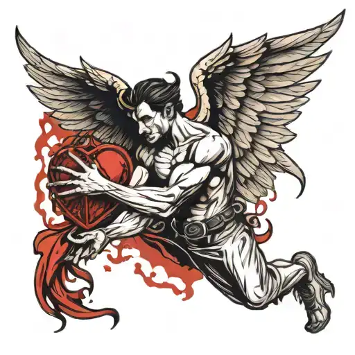 lucifer fallen angel ripping apart a heart in his hand tattoo design idea