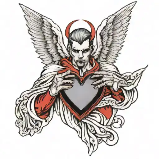 lucifer fallen angel crushing a heart in his hand tattoo design idea