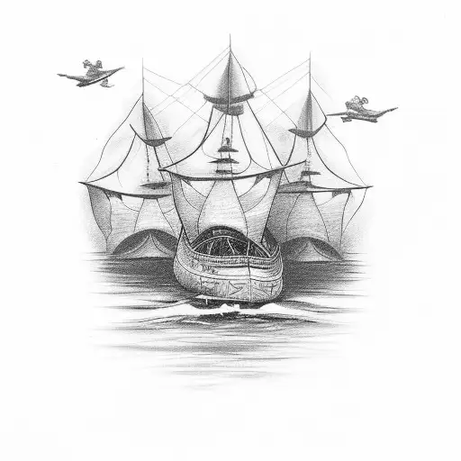 burning boat tattoo design idea