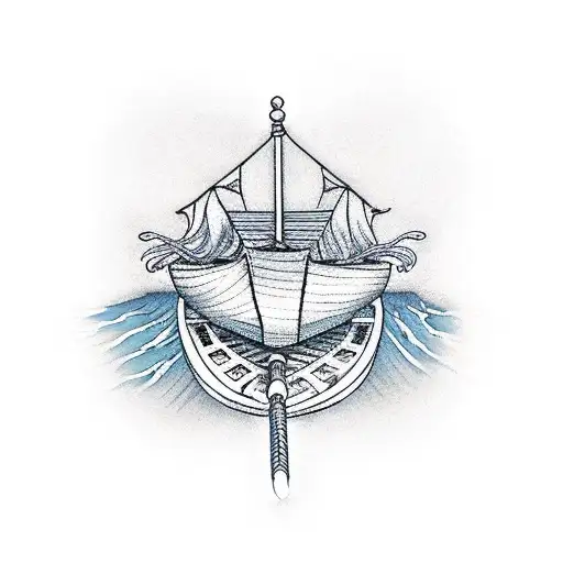 burning boat tattoo design idea