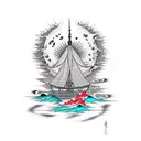 burning boat tattoo design idea