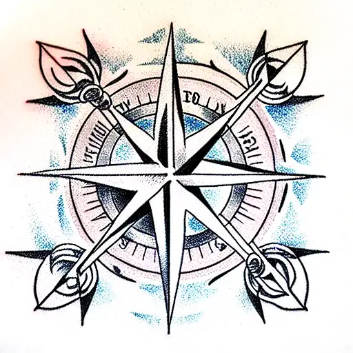 compass rose with 4 seasons tattoo design idea