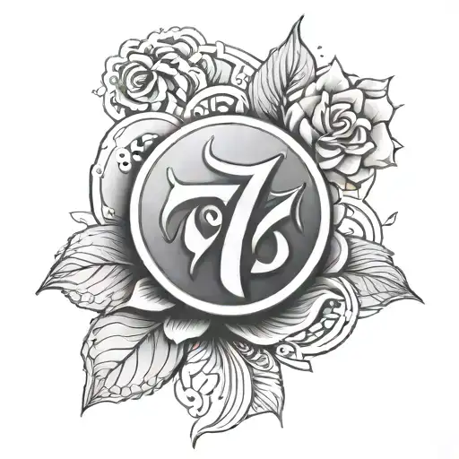 777 symbol within the petals tattoo design idea