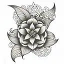 777 symbol within the petals tattoo design idea