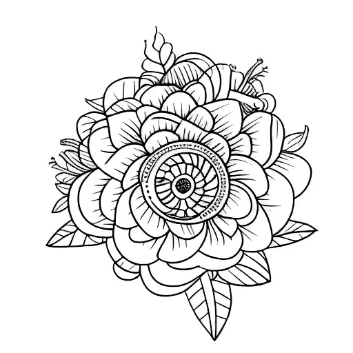 Botanical garden with intricate flower details tattoo design idea