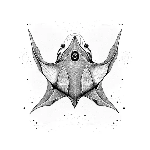 A manta ray made of circuitry swimming in a pixelated ocean tattoo design idea