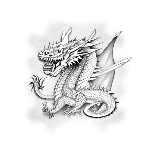 Samurai with scary dragon  tattoo design idea