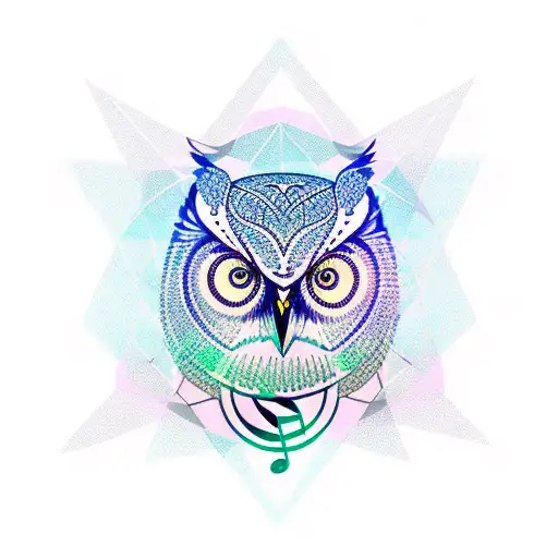 A geometric tattoo of musical notes forming the shape of an owl tattoo design idea