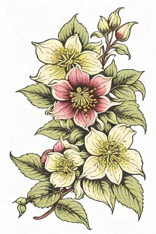 hellebore flower vines insects   tattoo design idea