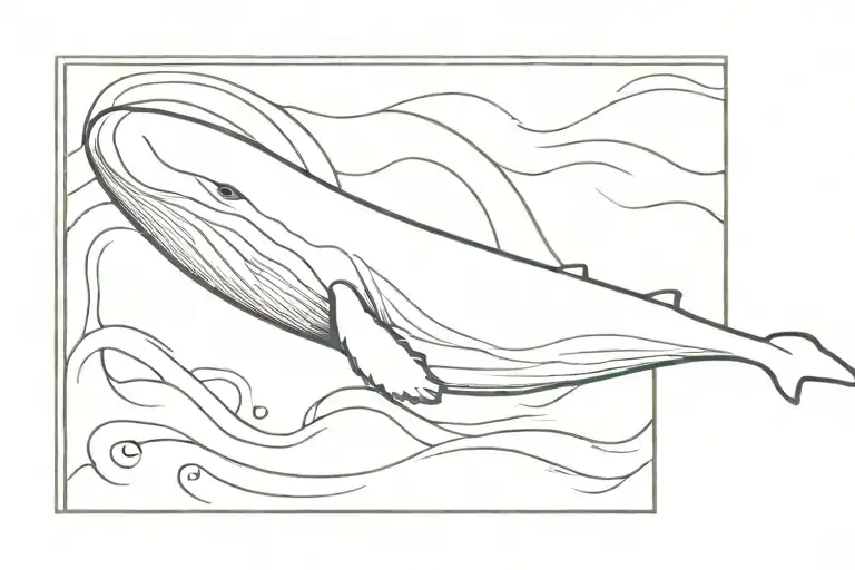 A tattoo picture of whale in the midle of the wave in rectangle and write this too shall pass tattoo design idea