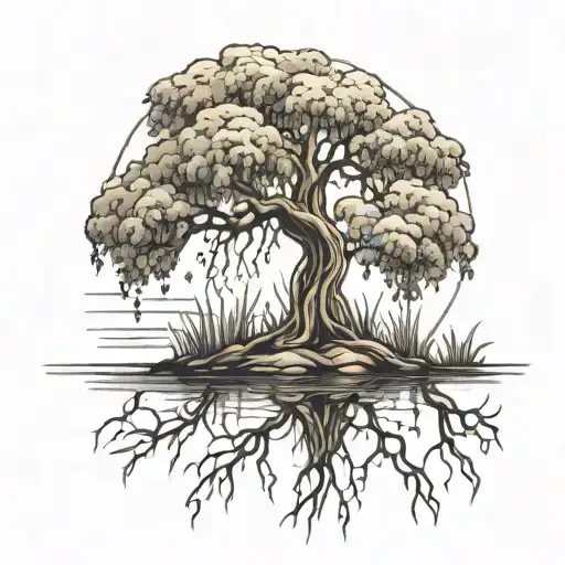 fine line small weeping willow tree tattoo design idea
