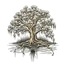 fine line small weeping willow tree tattoo design idea