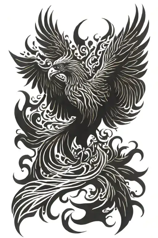 Phoenix rising from flames tattoo design idea