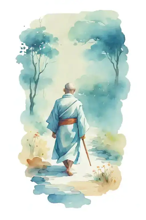 wandering monk walking towards tattoo design idea