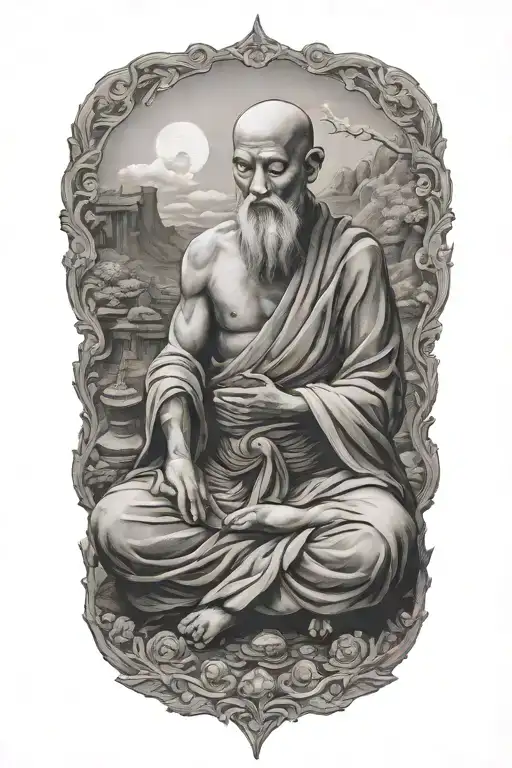 wandering monk meditating tattoo design idea