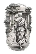 wandering monk walking towards tattoo design idea