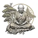 wandering monk meditating with trees tattoo design idea