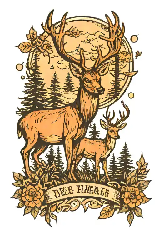 deer with forest tattoo design idea
