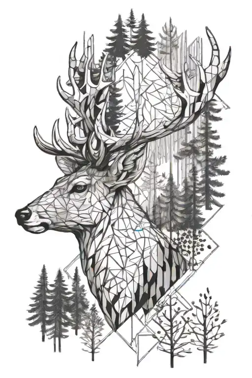deer with forest tattoo design idea