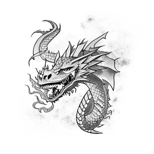 A fierce dragon in mid-battle, symbolizing strength and resilience tattoo design idea