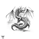 A fierce dragon in mid-battle, symbolizing strength and resilience tattoo design idea