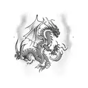 A fierce dragon in mid-battle, symbolizing strength and resilience tattoo design idea