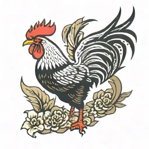 fighting rooster landing tattoo design idea