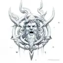 poseidon trident ocean thunder storm tattoo design idea