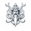 poseidon trident ocean thunder storm tattoo design idea