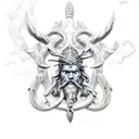 poseidon trident ocean thunder storm tattoo design idea
