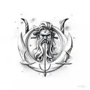 poseidon trident ocean thunder storm tattoo design idea