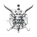 standing poseidon trident ocean thunder storm tattoo design idea