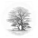only one large acacia tree, with sun above and behind the tree. with sun rays coming through clouds. must have Four Pant tattoo design idea