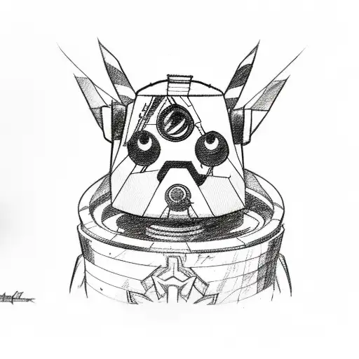 A sketch style tattoo of Claptrap from Borderlands wearing a student hat and holding a diploma tattoo design idea