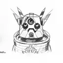 A sketch style tattoo of Claptrap from Borderlands wearing a student hat and holding a diploma tattoo design idea