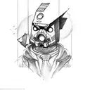 A sketch style tattoo of Claptrap from Borderlands wearing a student hat and holding a diploma tattoo design idea