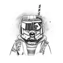 A sketch style tattoo of Claptrap from Borderlands wearing a student hat and holding a diploma tattoo design idea