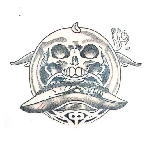 caveira comendo sushi  tattoo design idea